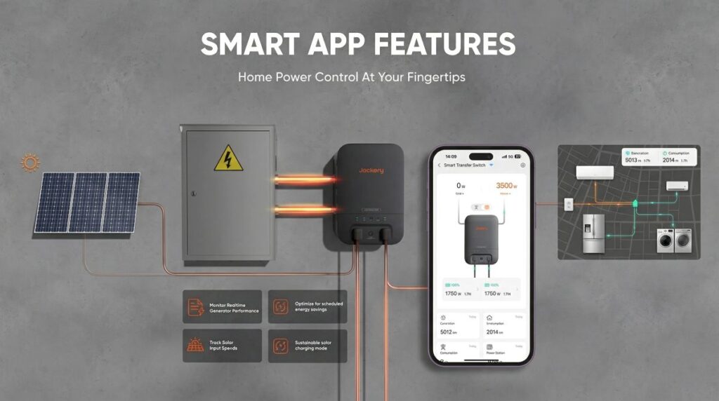 Jackery solar generator smart app controlling home power usage with solar panels and portable power station