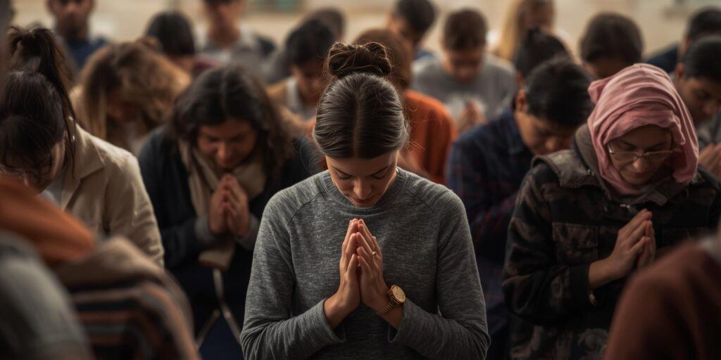 Christian community praying peacefully after tragedy