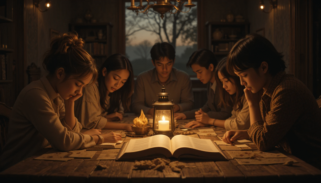 A family prays together around an open Bible, seeking God’s wisdom for decisions.