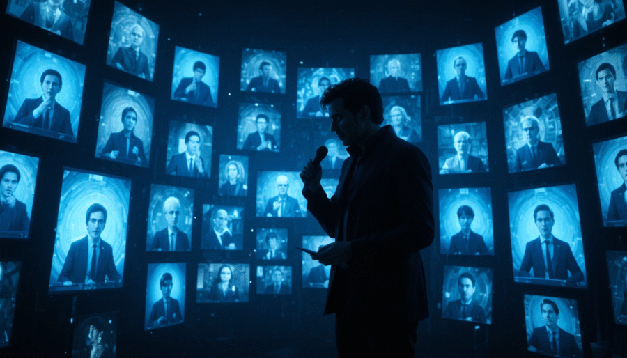 False messages spreading across digital screens, symbolizing deception in the online world.