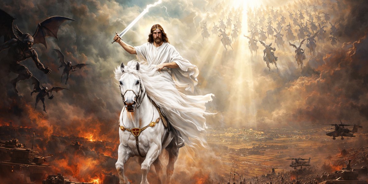 Christ returning at Armageddon as the nations gather against Israel