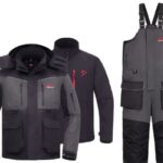 Piscifun ice fishing suit with waterproof jacket and insulated fishing bib for cold-weather fishing