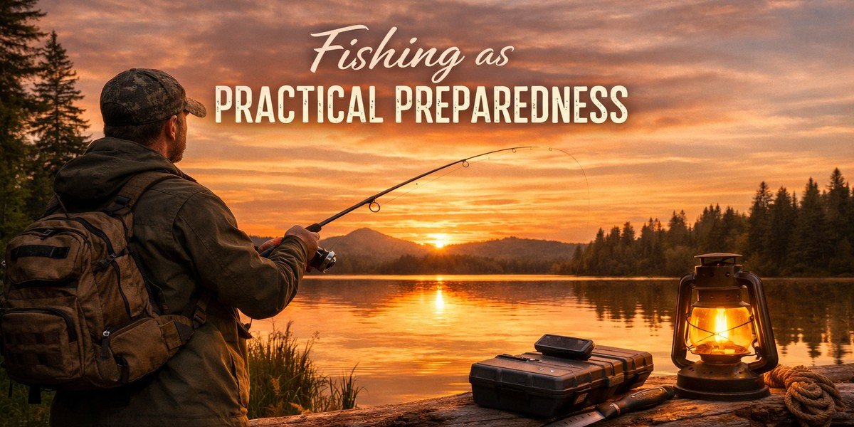 Man fishing at sunset as a calm, skill-based approach to practical preparedness