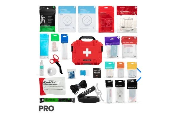Red MyMedic MyFAK Waterproof Mini Pro first aid kit with white medical cross and heavy-duty protective case.