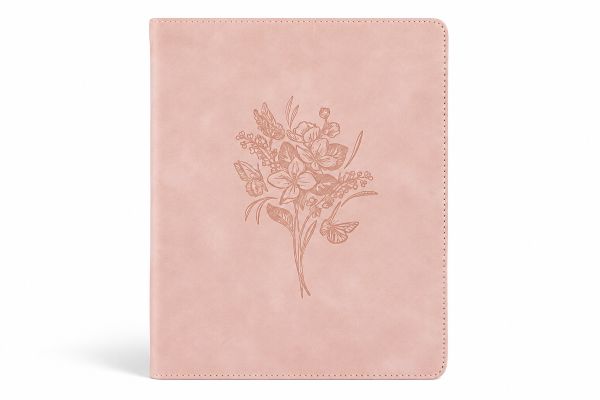 Hosanna Revival Shiloh Notetaking Bible featuring a soft pink floral cover and wide margins for Scripture journaling.